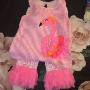 Mud Pie 3t flamingo 2 piece outfit
